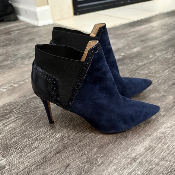 Marion Parke Meg Suede Leather Navy Black Heeled Bootie